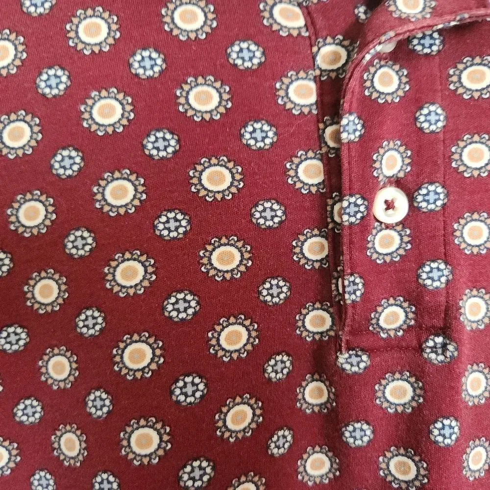 M41 Lands' End Men's Maroon Polo w Muti Color Dot Print